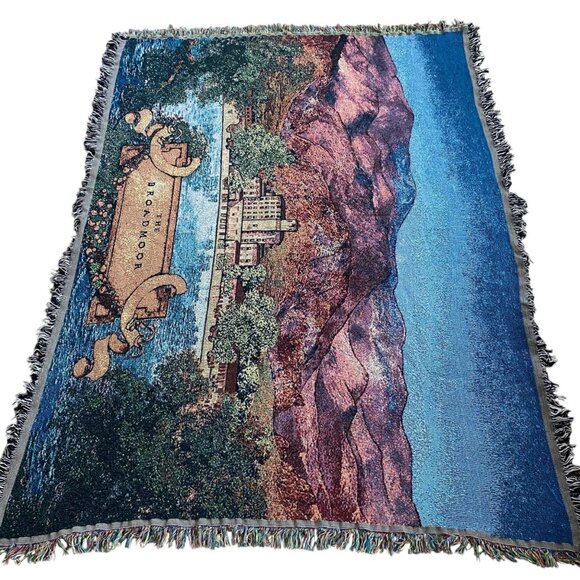 Vintage Woven Tapestry Blanket The Broadmoor Hotel Mountain Scene Multicolor